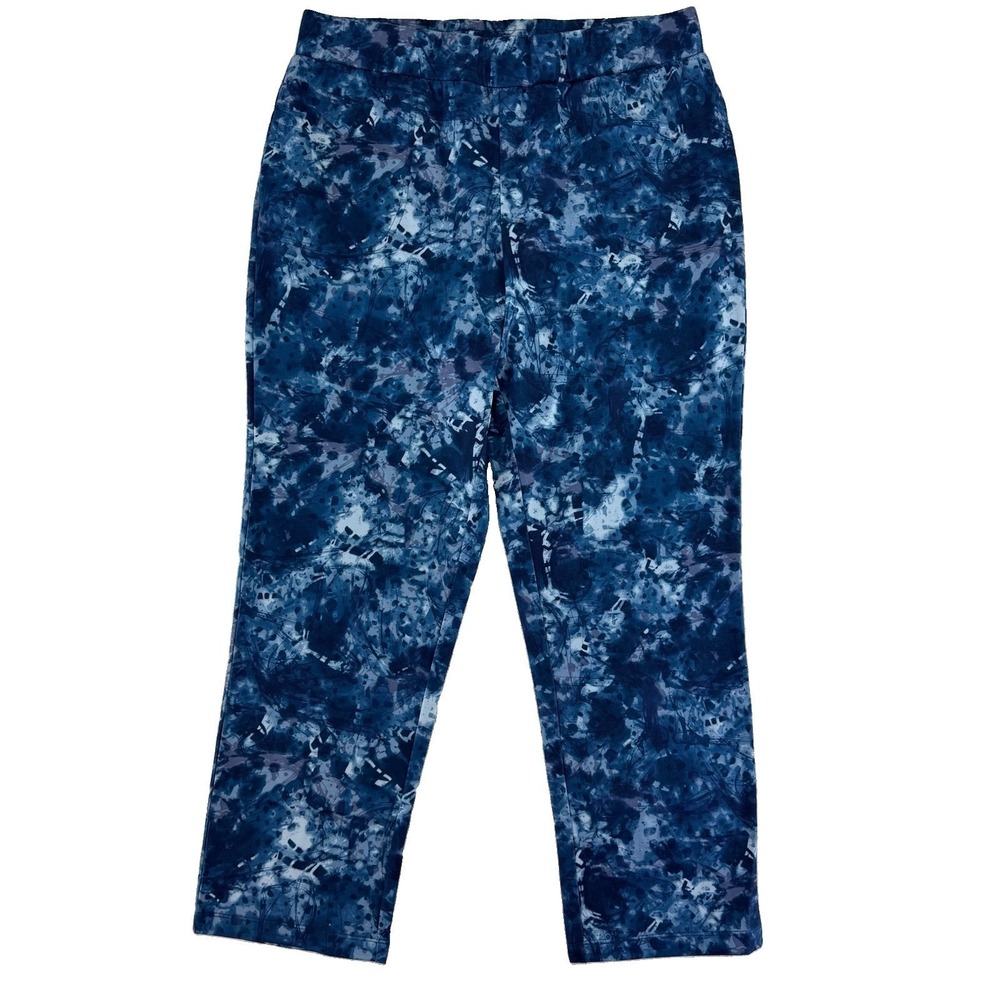 LOGO Lounge by Lori Goldstein Abstract Print Straight Leg Pants Medium Sea Blue